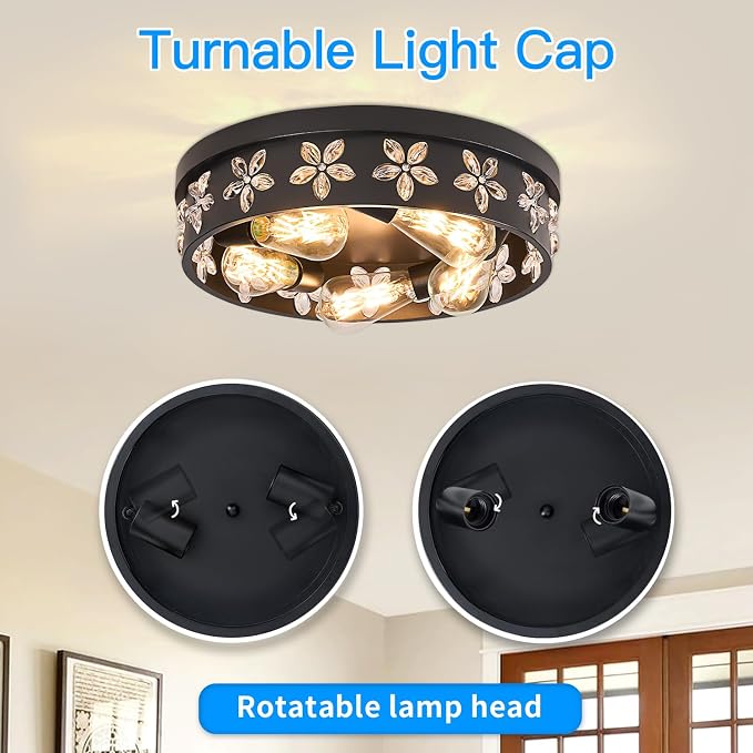 15.7 inch Black Flush Mount Ceiling Light Fixture | 5-Light, Industrial, Farmhouse, Bedroom, Living Room, Kitchen, Hallway, Foyer