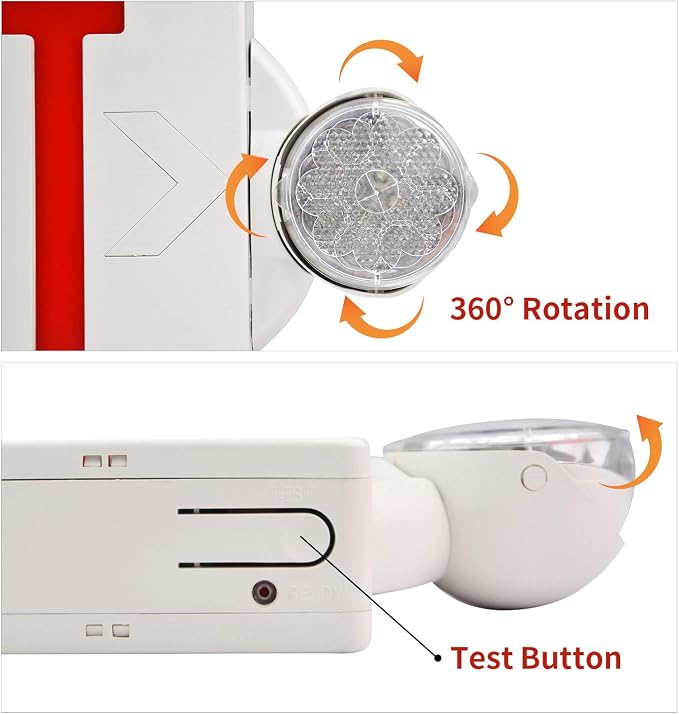 Emergency Exit Light, Adjustable Two LED Head Exit Sign Light, Commercial Emergency Exit Lighting Combo with Back-up Battery for Business UL Certificated(Red, 6 Pack)