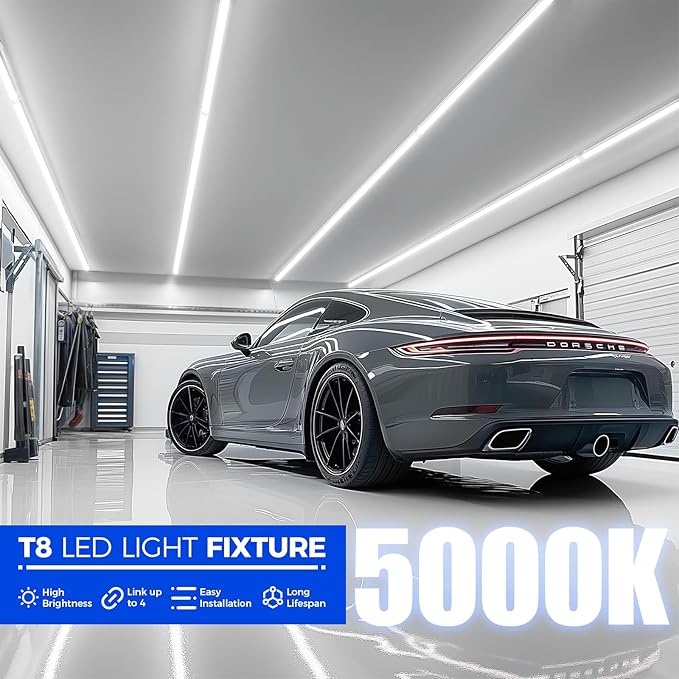 Barrina 8FT LED Shop Lights, 72W 10000LM 5000K, Daylight White, V Shape, Clear Cover, Hight Output, Linkable, T8 LED Tube Lights for Garage 8 Foot with Plug, 4 Packs