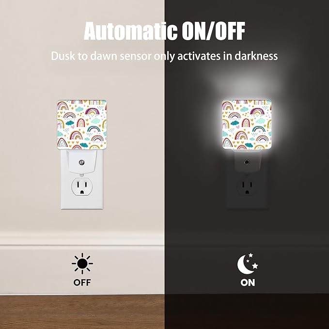 Rainbow Night Light, Star Cloud Plug into Wall with Dusk to Dawn Light Sensors, Warm Nightlights for Bedroom, Bathroom, Hallway, Kitchen, Gifts Ideal for Boys Girls Women Men