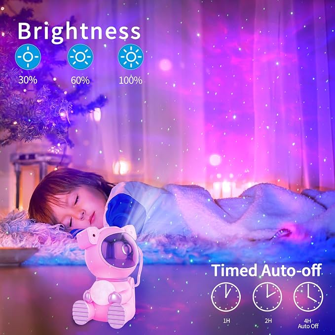Cayclay Astronaut Galaxy Projector, Remote & Timer Night Light, Pink | 360° Magnetic Adjustable Head, Auto-Off Timer, Remote Controllable LED Lamp, Dimmable Multi-Color Night Light For Home Decor