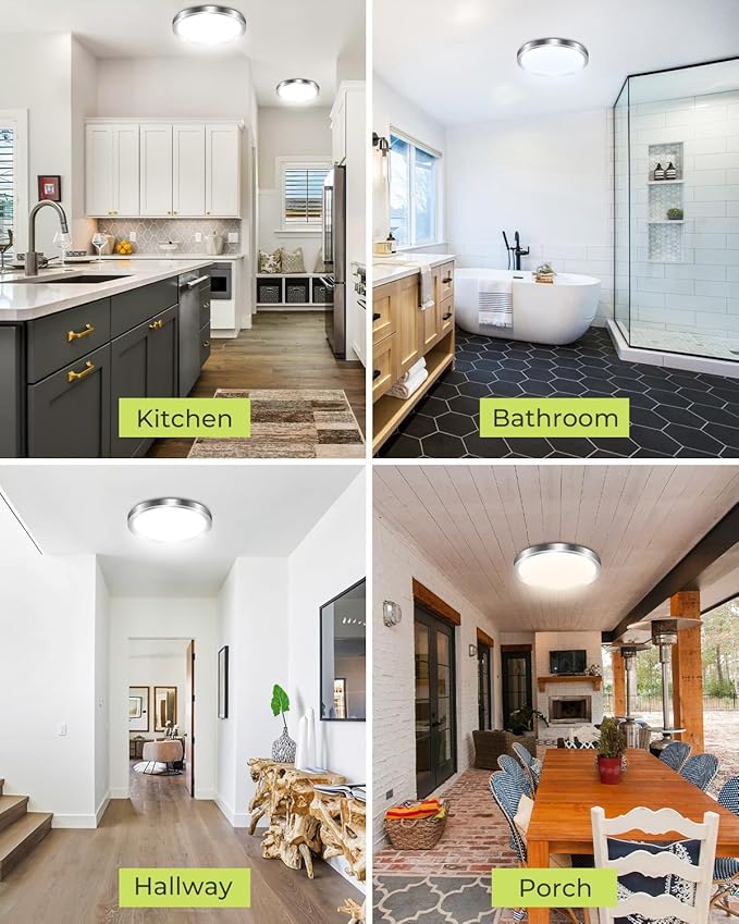 hepside 1PACK LED Flush Mount Ceiling Light - 3CCT Selectable 3000K-4000K-6500K & 100W Equivalent Modern Kitchen Recessed Ceiling Lamp 24W 3200Lm 12 Inch for Bathroom Closet Laundry Bedroom Hallway