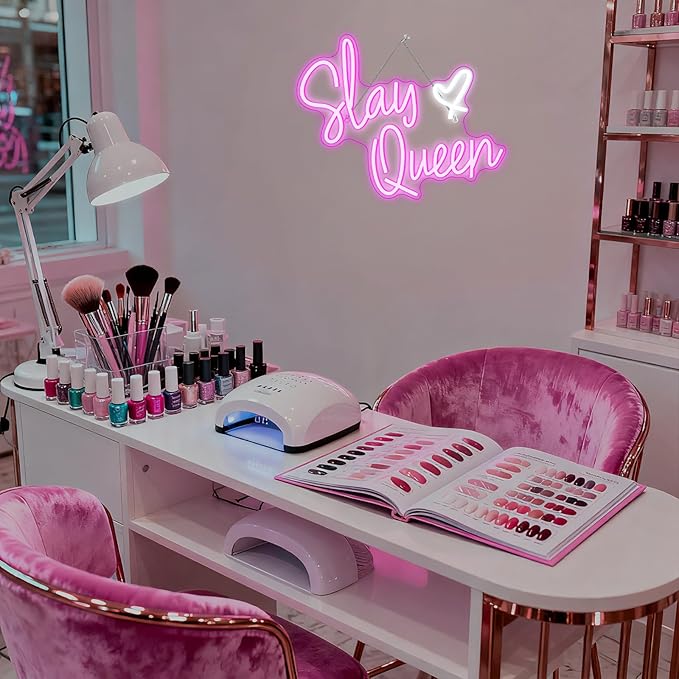Slay Queen Neon Sign Pink White LED Neon Light Up Signs for Wall Decor Usb Neon Light for Bedroom Preppy Girl Aesthetic Room Dorm Decor Y2k Party Gifts
