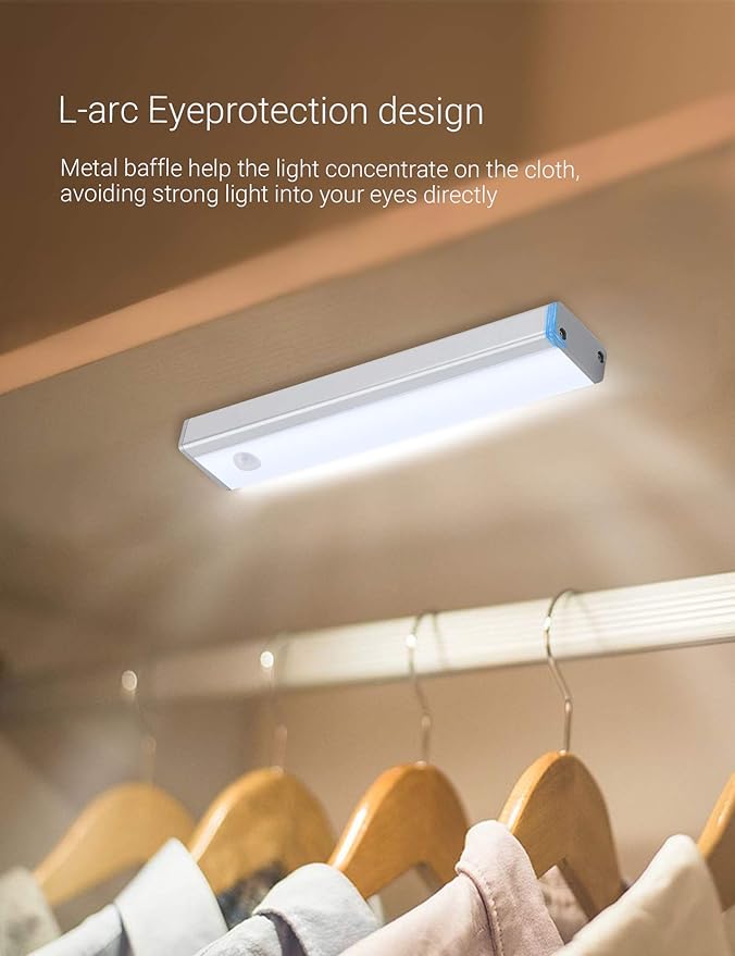 Joyzy Wireless Under Cabinet Lights - Closet & Pantry Motion Sensor Light, Rechargeable Battery Operated, USB Cordless Under Counter Light