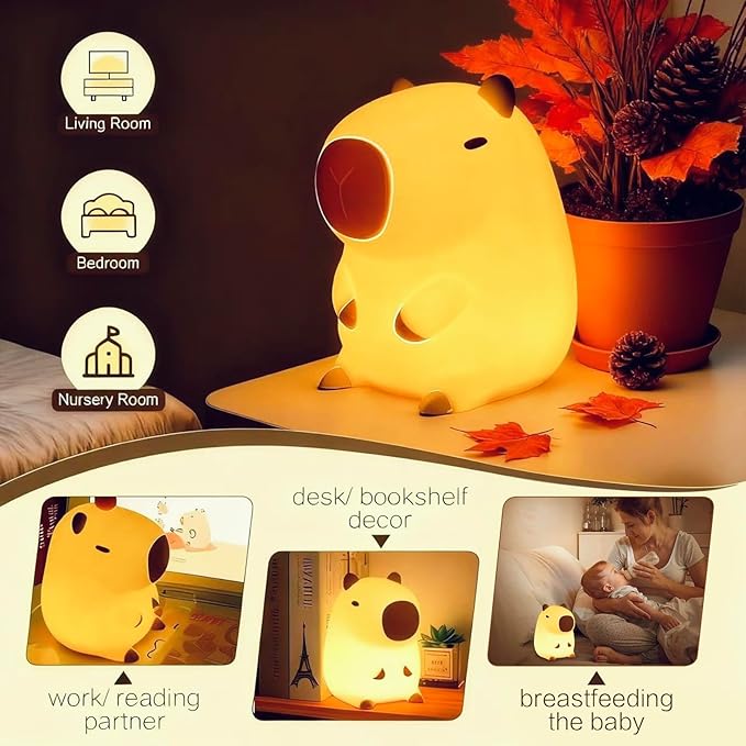 Capybara Cute Night Light, Squishy Capybara Lamp Fun Gift, Rechargeable Dimmable Silicone Touch Nightlight For Kid, College White Elephant Gifts, Capibara Stuff Toy, Baby Nursery LED Décor