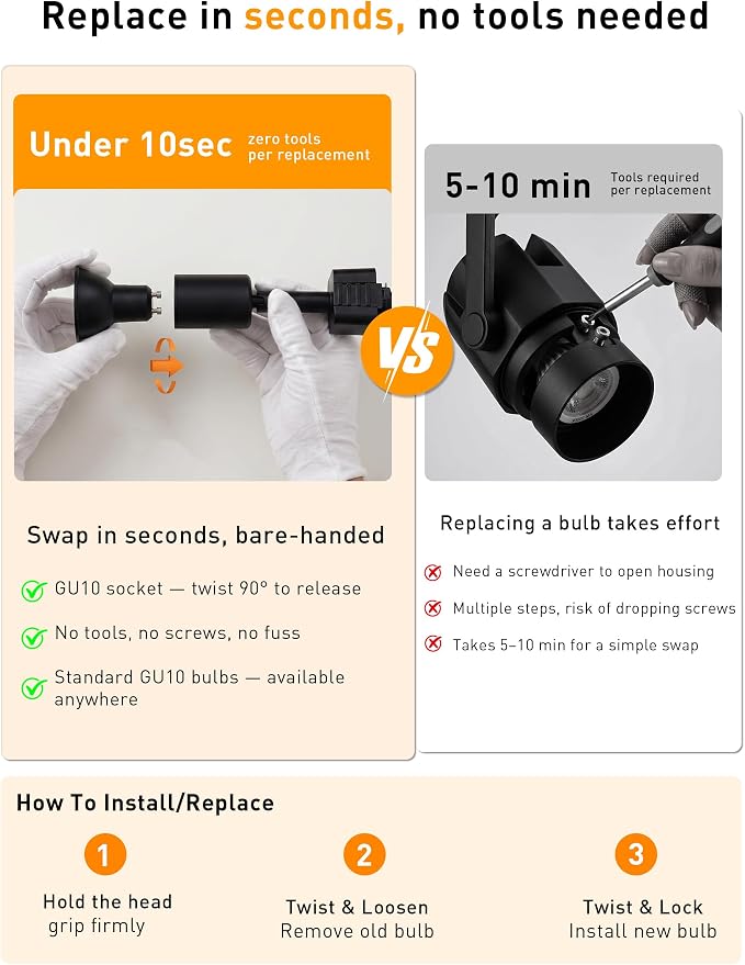 CLOUDY BAY [12 Pack] H Type Track Lighting Heads to Gu10 Base Socket Light Direction Adjustable,Black