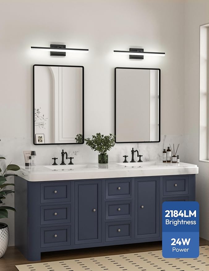 VOLISUN Modern Bathroom Vanity Light 24 inch, 24W Dimmable 5CCT Led Bathroom Light Fixture Over Mirror, Black Bar Vanity Light for Bathrooms Mirror Cabinets Bedroom-ETL Certificated