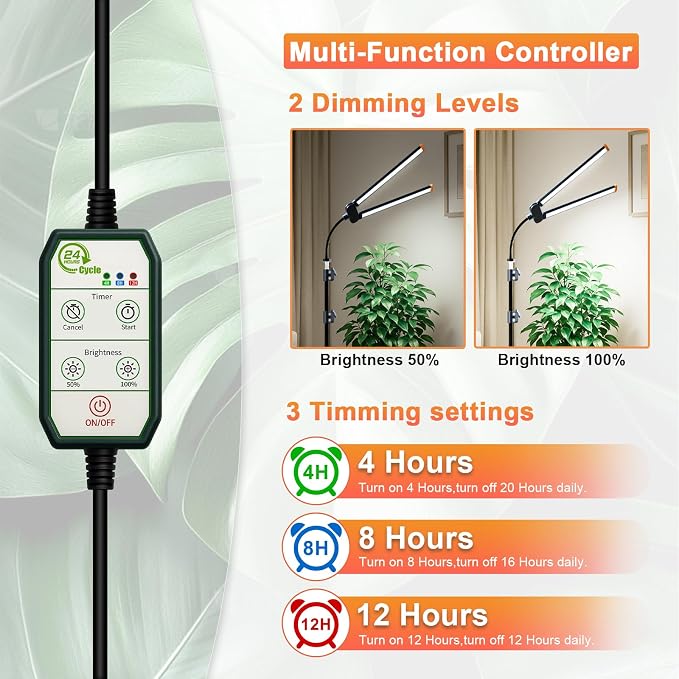 Grow Light with Stand, Super Bright 6000K White Full Spectrum Floor Plant Growing Lamp with Rotatable Light Head & Height Adjustable 17-62" for Indoor Large Tall Plants, Dimmable & Auto Timer 4/8/12H