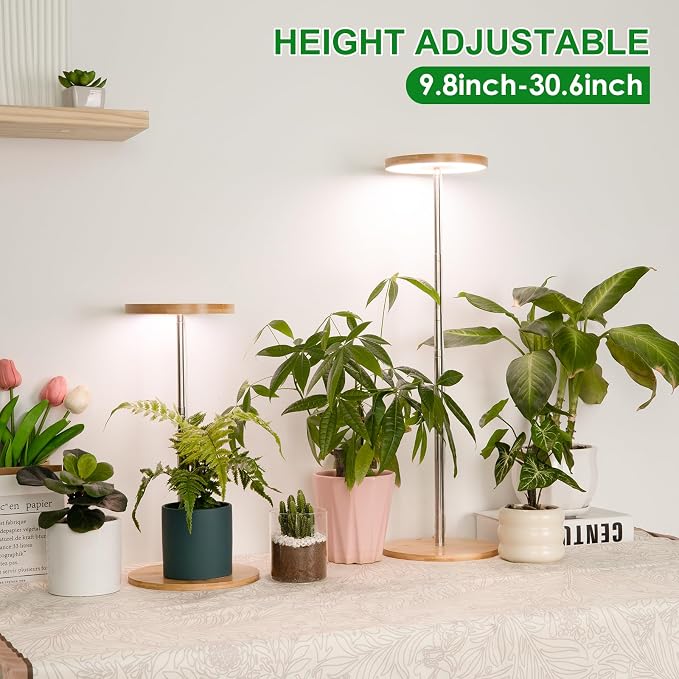 LORDEM Grow Lights for Indoor Plants with Base, Bamboo Design, Timer | 72 LEDs Full Spectrum Plant Lights, 4 Brightness Levels, Adjustable Height up to 26 in, 4/8/12H Auto Timer