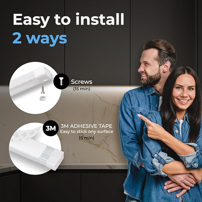 EShine Hand Wave Activated Under Cabinet LED Lighting Kit, Dimmable, 3-Pack 12 in - Touchless Dimming Control, White Under Counter Lights for Kitchen, Garage, Office, Desk - Cool White (6000K)