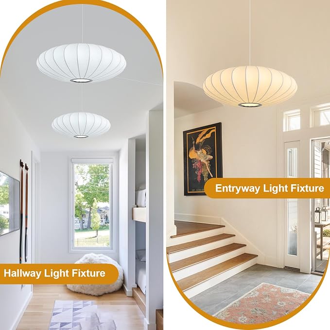 23.6in Plug in Pendant Light Lantern, Large White Silk 3-Light | Plug in Hanging Lamp Wabi Sabi Japanese Bubble Saucer Pendant Chandelier for Living Dinning Room Kitchen Island Bedroom 1PK