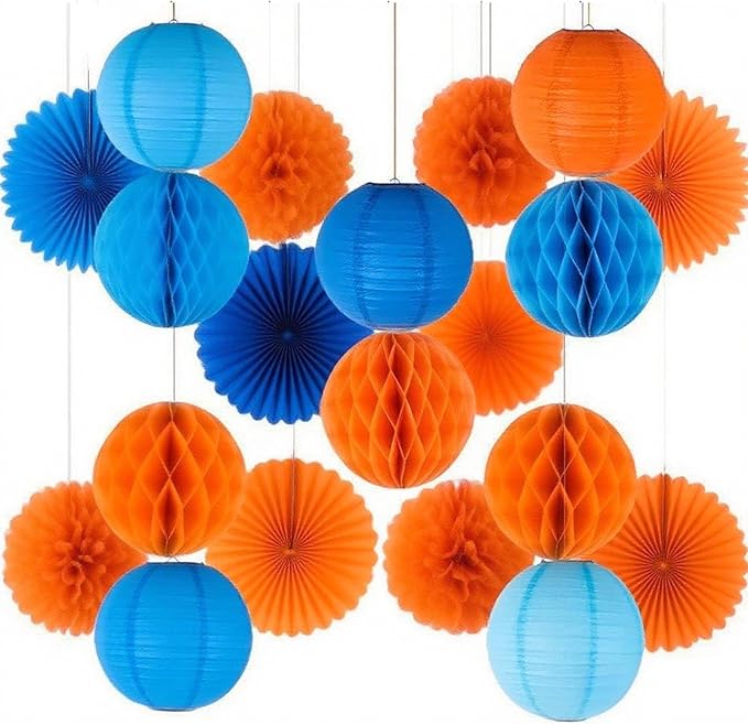 Blue Paper Lanterns Decorative,Hanging Chinese Lanterns Indoor Outdoor for Birthday, Wedding, Christmas, Bridal, Home Decor, Ceiling Decorations(Size of 4”, 6”, 8”, 10”,12Pcs)
