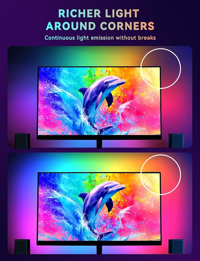 Soleil X6 LED Monitor Backlight for PC & Mac, Strip Light Sync to 24″-34″ Screens, Ambient Lighting for Games/Movies/Music, Dual USB Ports, Software Control (4-Sides for 34″ Monitors)