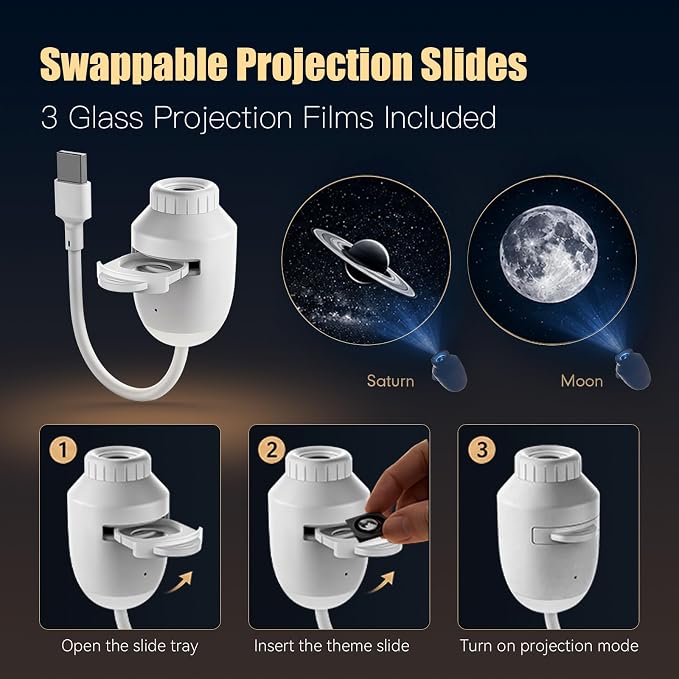 2-in-1 Galaxy Projector Night Light Galaxy Ceiling Projector USB Portable Mini Starry Sky Light with 3 Projection Films Adjustable Brightness Led Night Lamp for Bedroom Car Roof