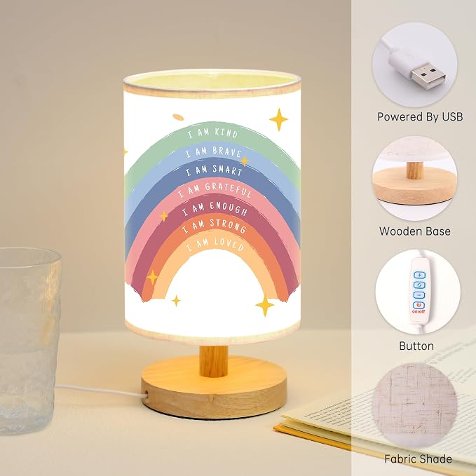 WSYEAR Boho Rainbow Inspirational Lamp, Classroom Desk Lamp Rainbow I Am Kind Daily Affirmation Decor for Home Bedroom Living Room Office