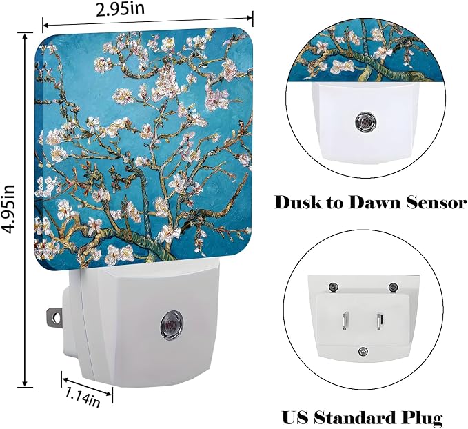 Blossoming Almond Tree Night Light,Plug-in Nightlights Auto Sensor Night Lamp Dusk to Dawn Lamp Home Decor for Nursery Children Girls Boys