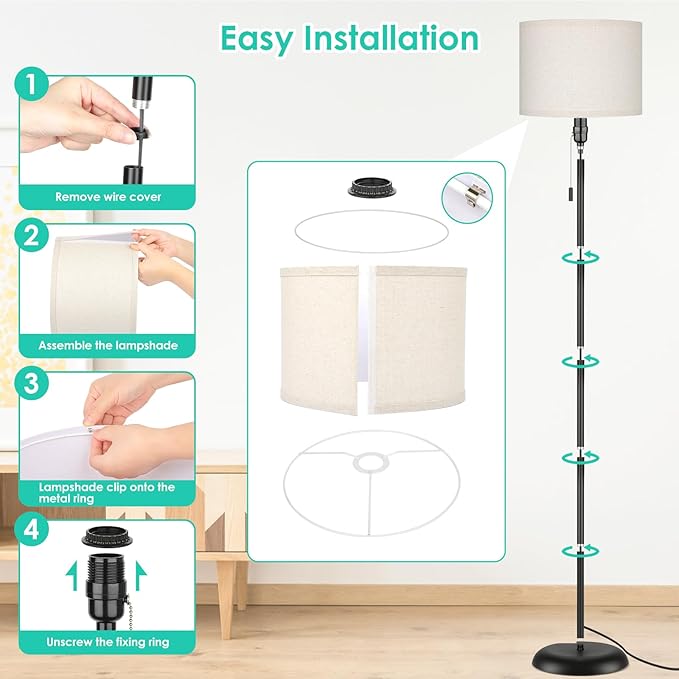 FOLKSMATE Floor Lamp for Living Room, LED Modern Simple Standing Lamps, Tall Lamp for Bedroom, Kid, Office, Reading Room Black Pole Light Without Bulb