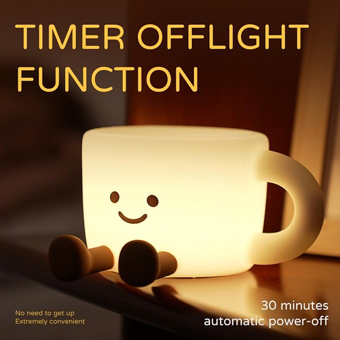 Led Coffee Cup Night Light, Dimmable Timer Nursery Kawaii Lamps, Super Squishy Silicone USB Rechargeable Touch Control Night Lamp, Used for Camping Party Room Decor (Coffee Cup)
