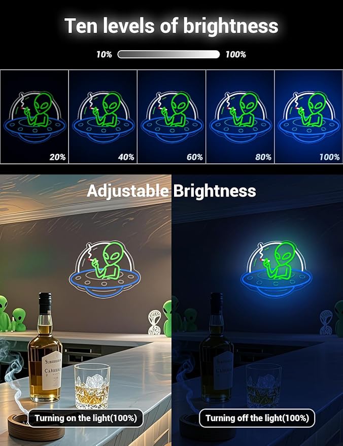 Alien Neon Signs for Wall Decor, UFO Neon LED Signs Light for Man Cave, USB Dimmable Alien LED Light for Bar Party Birthday Christmas Gift (UFO Alien)
