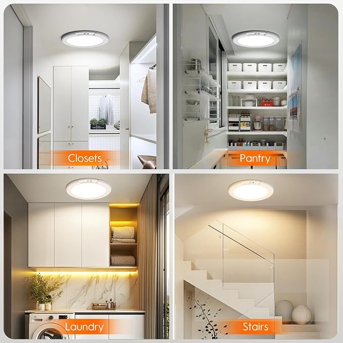 3 Pack Rechargeable Motion Sensor Ceiling Light, Wireless Ceiling Lights Battery Operated Closet Light with Remote, 500LM 3000K/4500K/6500K, 0.55″ Ultra Thin Lights for Bathroom Hallway Pantry