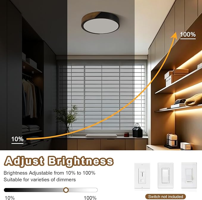 Modern LED Ceiling Light, Brown Walnut Wood Flush Mount Ceiling Light Fixture, Dimmable 5CCT Minimalist Circle Lighting Lamp with Acrylic Lampshade for Bedroom Laundry Room Hallway 11.8"
