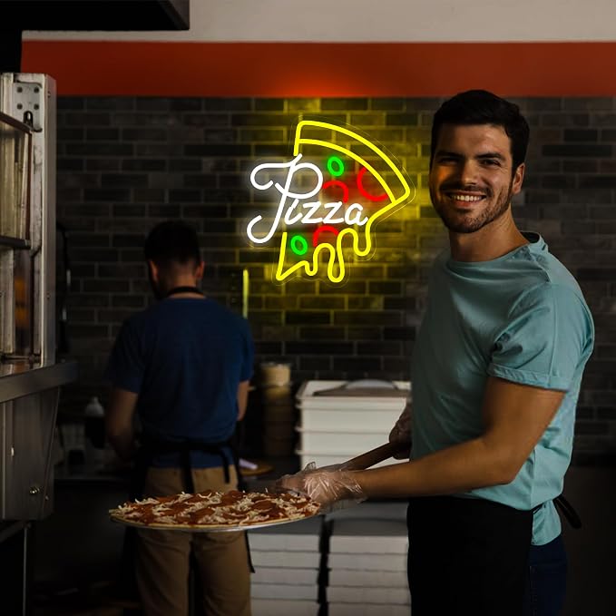 Pizza Neon Sign for Wall Decor Pizza Led Neon light Up Sign for Pizzeria | Dimmable Neon,Birthday Pizza Gifts,5V USB Powered,Resturant,Pizzeria,Party Decor,Business Shop,Dining Hall Art,13.0*13.1in