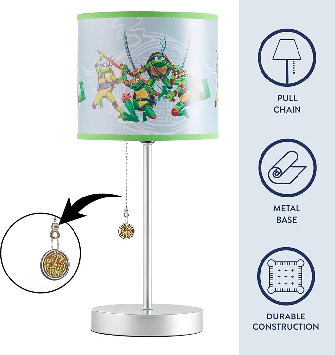 Teenage Mutant Ninja Turtle: Mutant Mayhem Stick Table Kids Lamp with Pull Chain, Themed Printed Decorative Shade