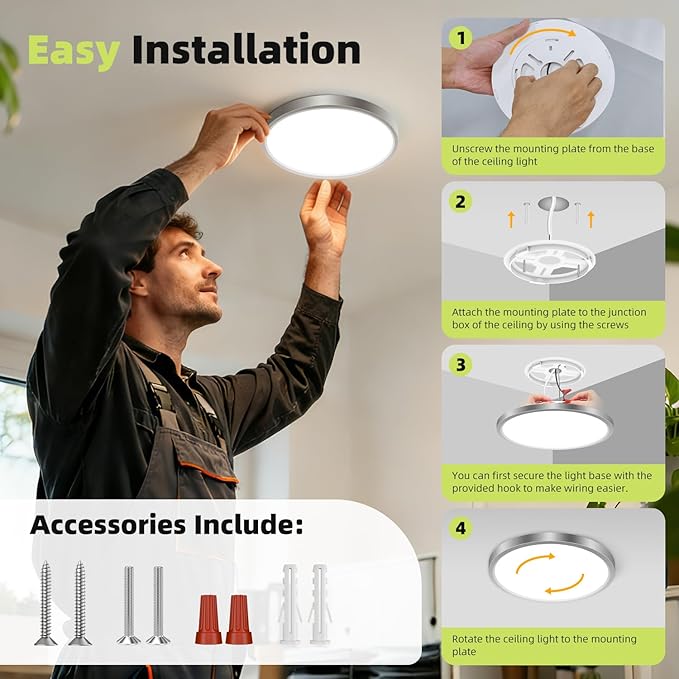 hepside 1PACK Flush Mount LED Ceiling Light Fixture 5CCT 7Inch 15W & 100W Equivalent Closet Light Fixture,Small Round Slim Surface Ceiling Lamp for Hallway,Bathroom,Bedroom,Kitchen,Interior