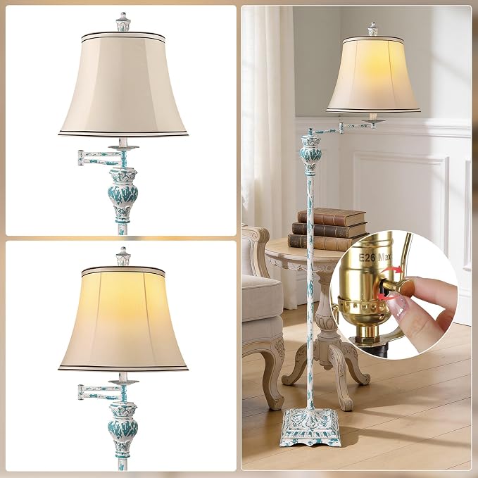 Vintage Floor Lamps for Living Room,Traditional 350° Adjustable Swing Arm Farmhouse Floor Lamp for Bedroom, Rustic Standing Lamp Pole Lamps for Reading, Home Décor and Office, Washed Blue