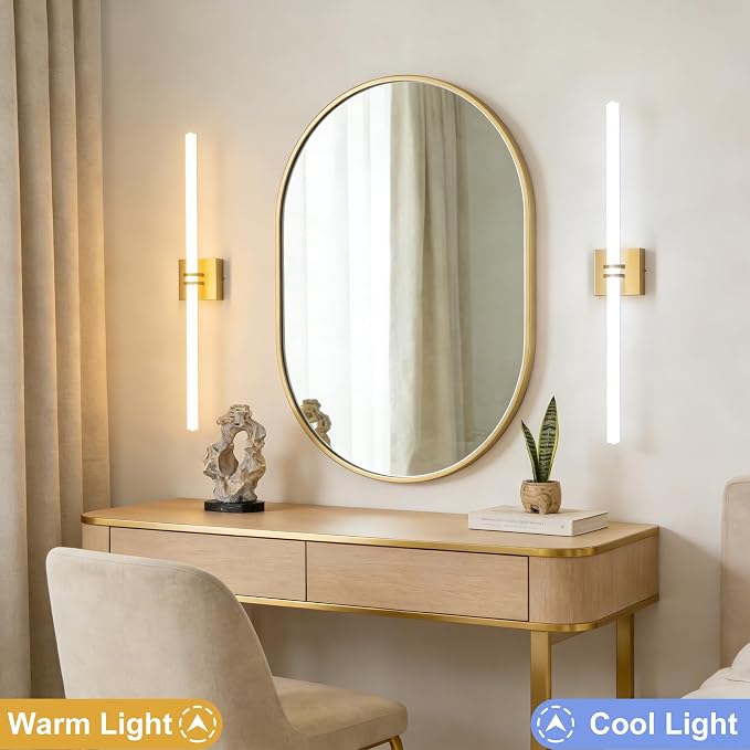 Gold Bathroom Light Fixture LED Vanity Light 37.4" 5CCT Wall Sconce | LED Dimmable Wall Light Modern 360° Lighting, 35W Hardwired Vanity Light for Bathroom Mirror, Flicker-Free Easy Install