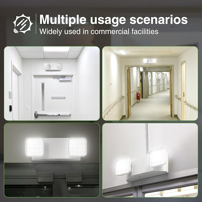FREELICHT 12 Pack LED Emergency Lights for Business, with Battery Backup, Two Head Adjustable LED Emergency Square Lighting, UL 924 Certified,AC 120-277V