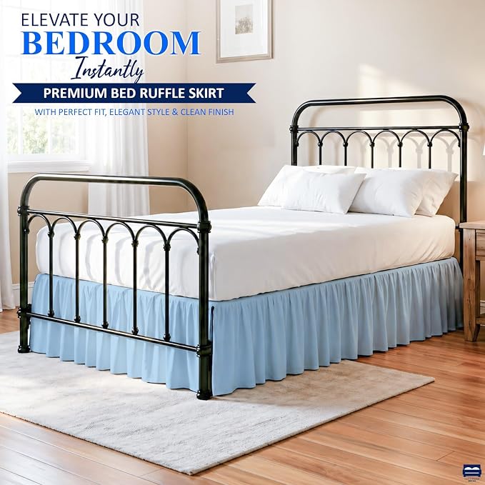 Cottingon Bed Skirt Twin 16" Drop with Split Corners, 100% Microfiber Soft and Stylish, Dust Ruffle with Platform, Light Blue