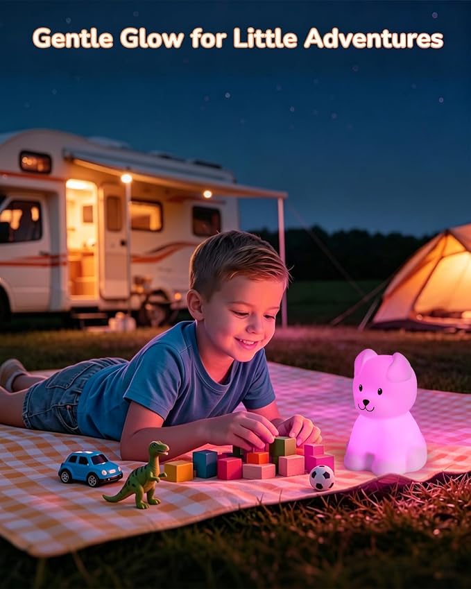 Night Light for Kids, LED Puppy Squishy Animal Lamp for Baby, Soft Silicone Dimmable Bedside Touch Light with Timer, Battery Rechargeable Nightlight Boys Gifts Toddler Room Decor 4.53 x 1.81 x 4.13 in