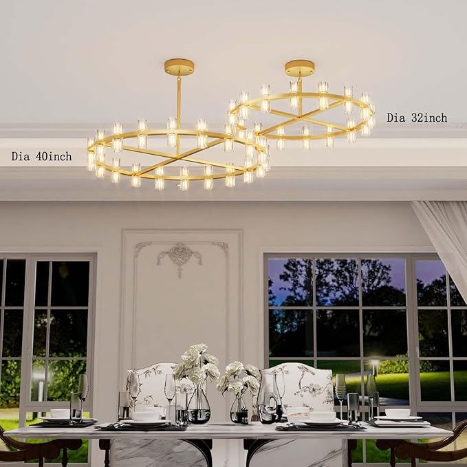 Dia 40" Gold Large Wagon Wheel Chandelier, 40-Lights Farmhouse Pendant Light Fixture, Round Rustic Hanging Lighting for Dining Room Kitchen Island Foyer Entryway