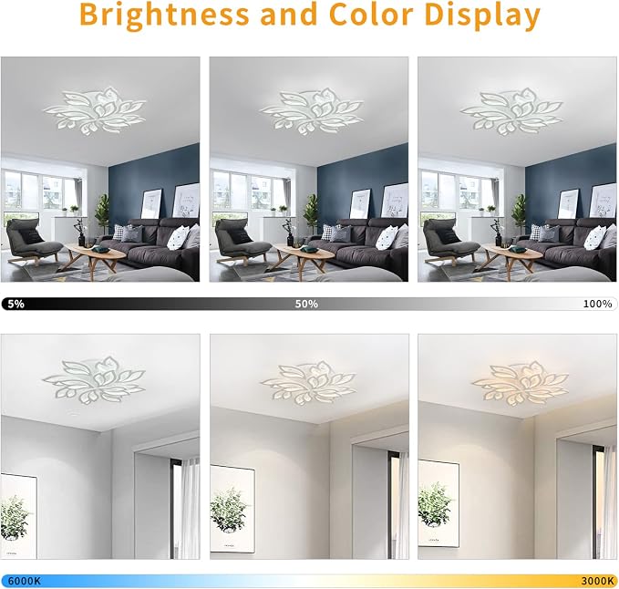 Garwarm 32" LED Flush Mount Ceiling Light, Low Profile Dimmable Fixture | Modern Ceiling Light with Remote, Acrylic Flower Lamp,Stepless Color Temperature Change for Large Bedroom Living Room Kitchen