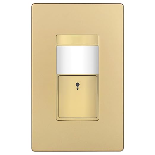 TOPGREENER PIR Motion Sensor Light Switch, No Neutral No Ground Wire, Gold | Occupancy & Vacancy Motion Sensor Switch, Operable Without Ground Wire, Single Pole, Wall Plate Included, UL Listed, 1Pack