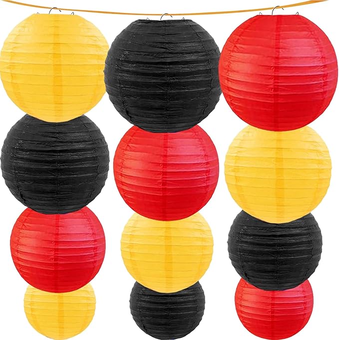 Red -Yellow and Black Paper Lanterns 12Pcs Hanging Lanterns for Birthday Party, Wedding, Home Decor, Baby Shower Festive Decoration
