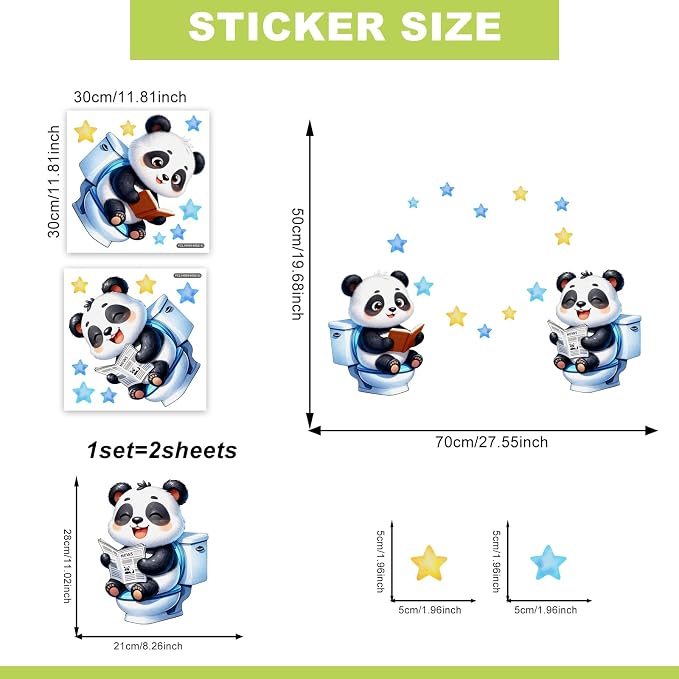 Glow in The Dark Wall Stickers Cartoon Animal Night Blue Light Wall Decals Cute Panda Peel and Stick Decor for Kids Room Bathroom