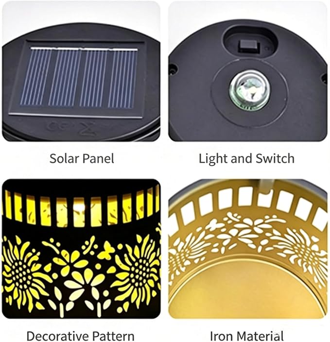 Solar Mandala Outdoor Wall Lights, 4 Pack 7 Color Changing Metal Fence Lanterns, Waterproof Solar Powered Deck Step Stair Lights for Garden Patio Yard Landscape Decor