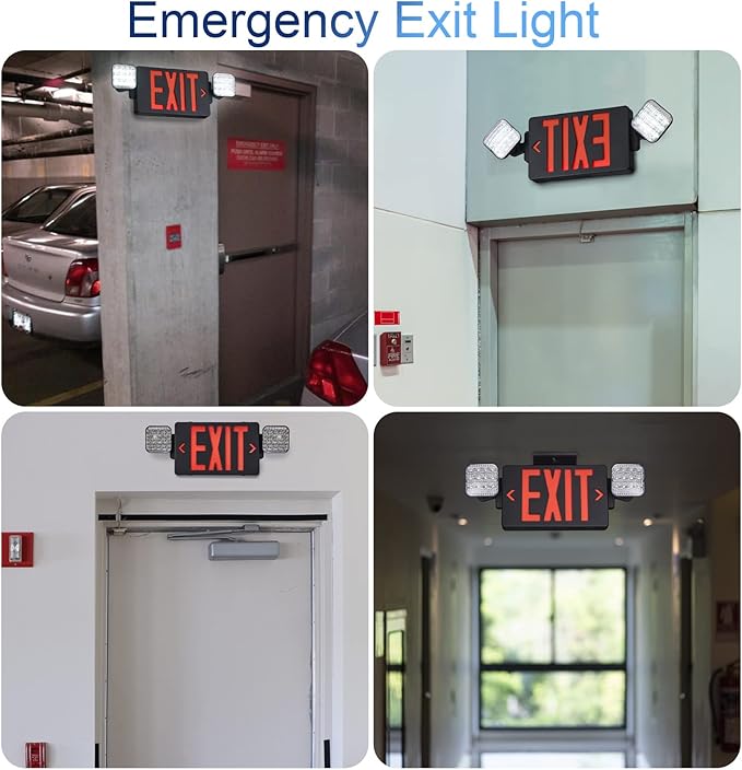 TANLUX Black Exit Sign with Emergency Lights, LED Emergency Exit Light with Battery Backup, UL Listed, AC 120/277V, Commercial Emergency Lights Combo for Business - 2 Pack