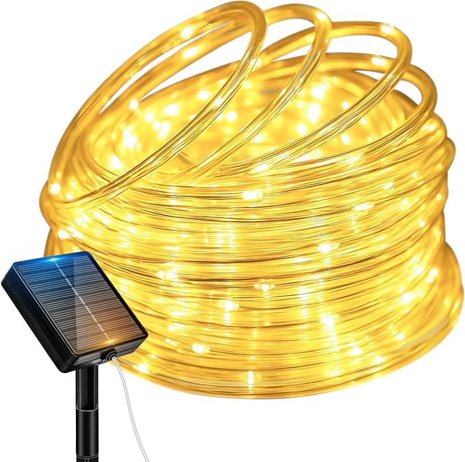 btfarm Solar Rope Lights, 60LED 20FT String Lights Outdoor Waterproof | 8 Modes, Timer & Memory Function, Tube Trampoline lighting for Outside Garden Tree Christmas Yard Patio Decor, Warm White