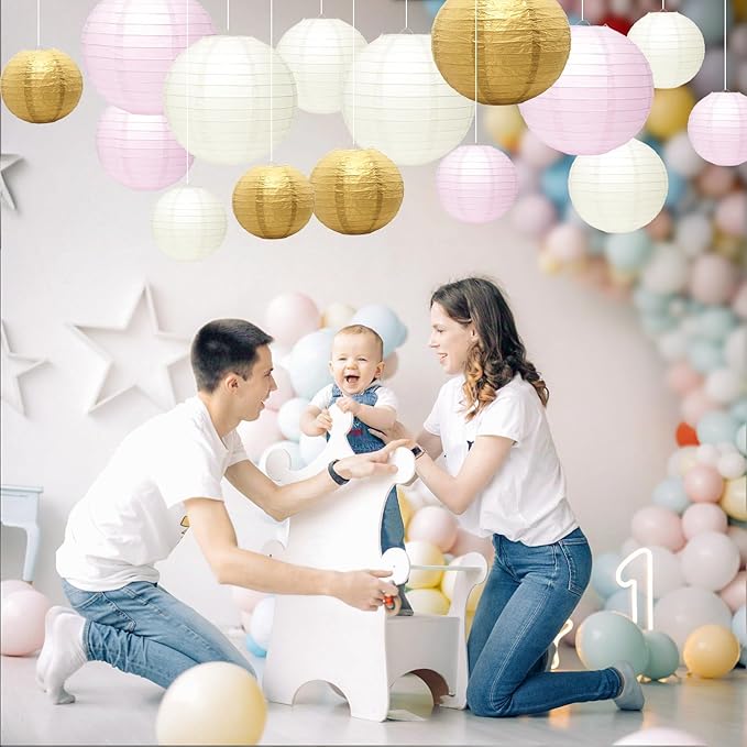 21 Pcs Paper Lanterns Party Decorations, 4/6/8/10 Inch Round Chinese Hanging Paper Lanterns for Wedding, Birthday, Baby Shower, Graduation, Classroom Ceiling Decorations Indoor Outdoor