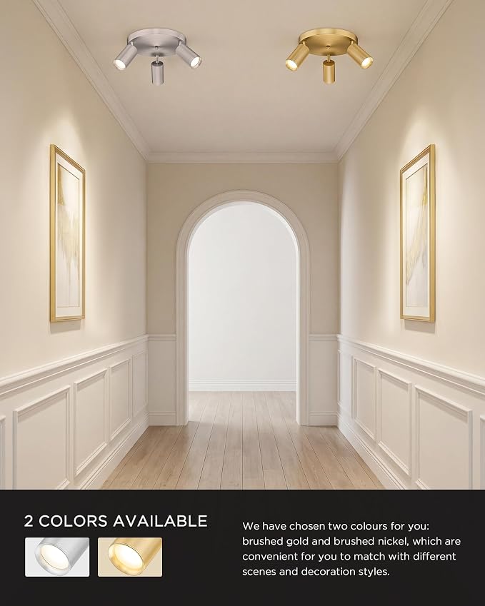 FEMILA 3 Light Track Lighting Fixtures Ceiling, Brushed Gold LED Track Light with 3000K Bulbs, Track Lights Ceiling Mount for Kitchen, Hallway, Gallery, 4FS84F-3 BG