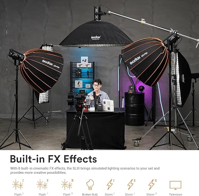Godox SL300III 330W LED Video Light, 99300Lux 300W Studio Bright Light with 8 FX Effect, CRI 96+ TLCI 97+ Ultra Quiet Bowens Mount LED Photography Light for Wedding/Live Streaming