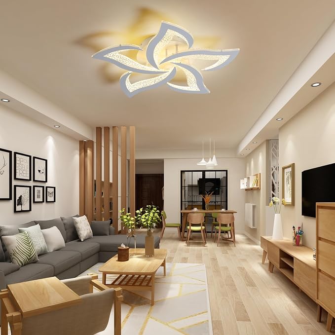 Garwarm 23" Modern Dimmable Flower LED Ceiling Light with Remote, White | Low Profile Flush Mount Ceiling Light Fixture,3000K-6500K with Memory for Bedroom, Living Room, Dining Room, Kitchen, Hallway
