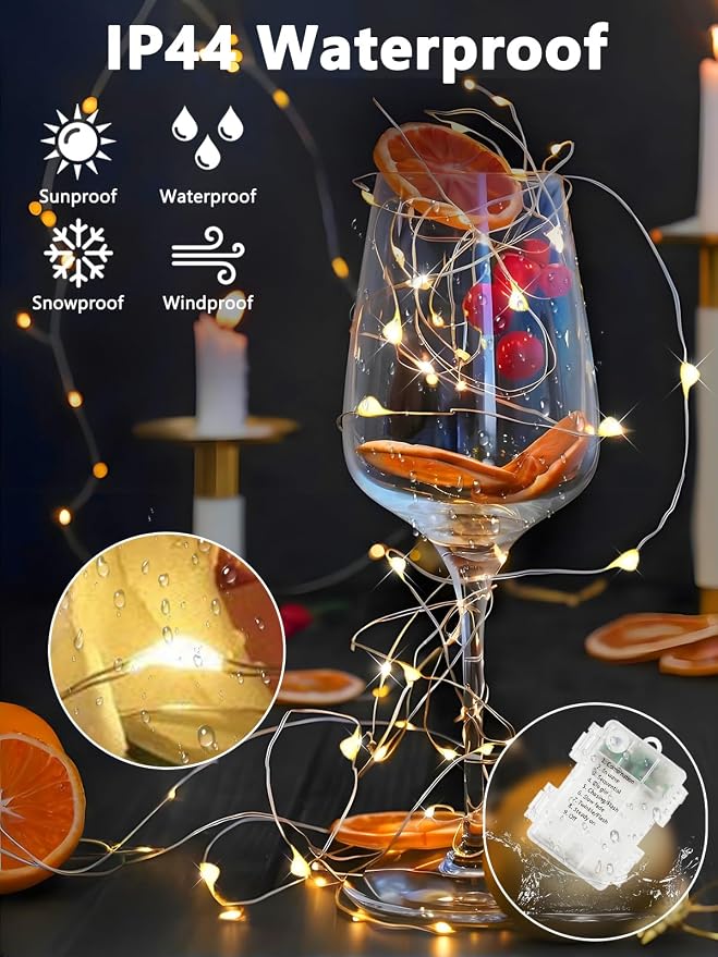 4 Pack Fairy Lights Battery Operated with Remote 120 LED 40 FT Warm White | Twinkle String Light with 8 Modes Timer and IP44 Waterproof for Indoor Outdoor Wedding Anniversary Birthday Party Decorations