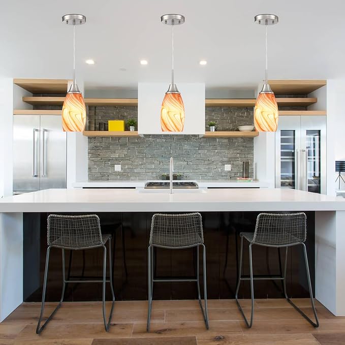 Viinew Mini Glass Pendant Light,1-Pack Orange Marble Glass Hanging Light | 4.72" with Handblown Glass Oval Chadelier,Glass Ceiling Pendant Light for Dining Room Kitchen Island Cafe Foyer