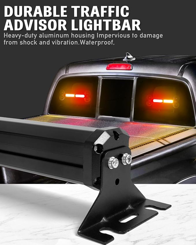 HLauto 1002L Emergency Strobe Traffic Advisor Light Bar: 40LED Dash Safety Warning Flashing Front/Rear Windshield Visor Light for Construction Vehicle, Trucks (2x10.7inch, Amber Red)