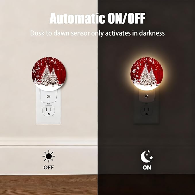 Mugod Red Christmas Plug-in Nightlights Coffee Beans Christmas Trees Snowflakes Night Light Plug into Wall with Dusk-to-Dawn Sensor LED Lighting 0.5W Sleep-Friendly