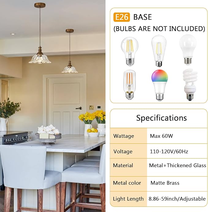 HDDFL Glass Pendant Lights Modern Pendant Lighting Fixtures Hanging Lamp Brushed Finish Hanging Light Fixture for Kitchen Island Bedroom Dining Room Coffee Shop Hallway Hotel Living Room